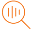 Client Goals A magnifying glass with an orange bar graph in it.