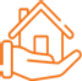 A picture of an orange house with a hand.