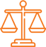 An orange scale of justice on a green background